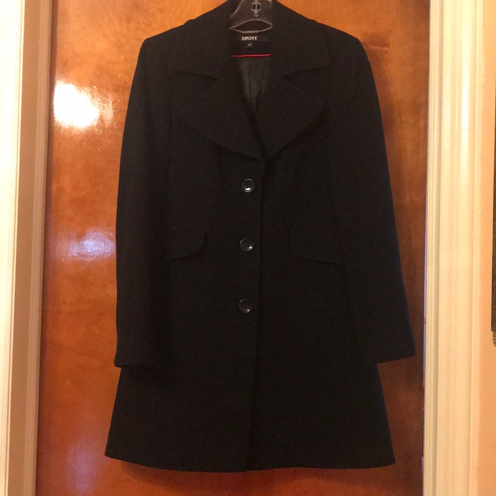 DKNY Classic Black Wool Peacoat